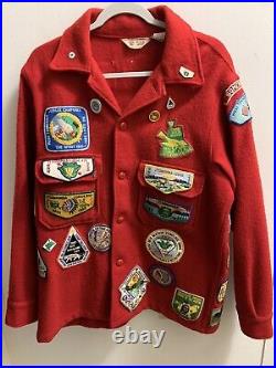 Vintage Boys Scouts Coat With Patches Pins Pit To Pit 24 Length 29 Wool Nylon