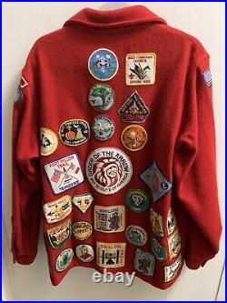 Vintage Boys Scouts Coat With Patches Pins Pit To Pit 24 Length 29 Wool Nylon