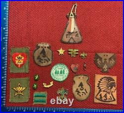 Vintage Bsa 1940's 1950's Lot Of 18 Patch Pins Leather Boy Scout 106a