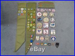 Vintage Bsa Lot 2 Sashes 1 Hat 22 Loose Patches 35 Merit Patches 7 Pins