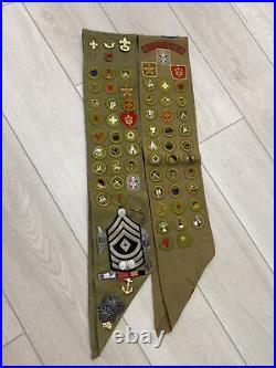 Vintage Eagle Scouts BSA Sash with Rank Patch, Palm Pins, and 60 Merit Badges