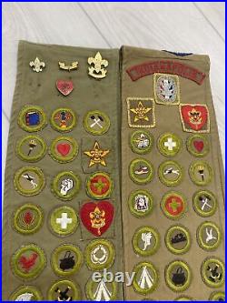 Vintage Eagle Scouts BSA Sash with Rank Patch, Palm Pins, and 60 Merit Badges