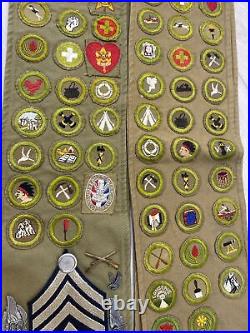 Vintage Eagle Scouts BSA Sash with Rank Patch, Palm Pins, and 60 Merit Badges