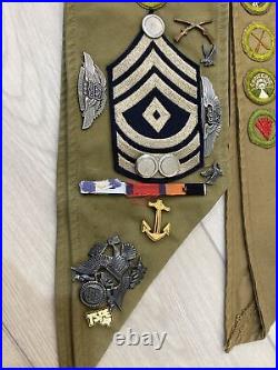 Vintage Eagle Scouts BSA Sash with Rank Patch, Palm Pins, and 60 Merit Badges