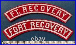 Vintage FT. FORT RECOVERY Boy Scout Red & White Community Strip PATCHES RWS BSA