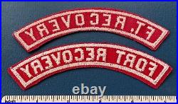 Vintage FT. FORT RECOVERY Boy Scout Red & White Community Strip PATCHES RWS BSA