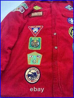 Vintage JC Penney Boy Scouts of America Red Wool Jacket with 36 Patches Size M