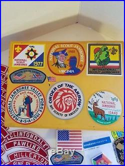 Vintage LotBoy Scouts PatchesMetal Case withLabelsBSAPinsMore Labels/Stickers