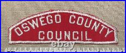 Vintage OSWEGO COUNTY COUNCIL Boy Scout Red & White Uniform Strip PATCH RWS FULL