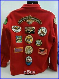 Vintage Official Boy Scouts BSA Red Wool Shirt Jacket Size 46 XL KANSAS PATCHES