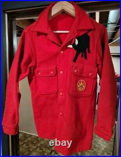 Vintage Original Official 1950's Bsa Boy Scouts Red Wool Jacket Black Bull Patch