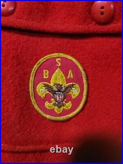 Vintage Original Official 1950's Bsa Boy Scouts Red Wool Jacket Black Bull Patch