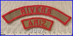 Vintage RIVERS ARIZONA Boy Scout Khaki & Red Community State Strip PATCHES KRS