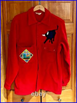 Vintage Red Boy Scout Wool Jacket with Bull Century 1969 Jamboree Patches Sz 42