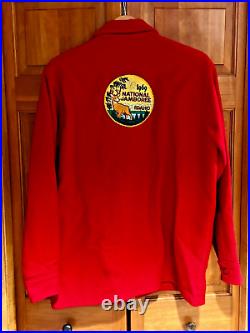 Vintage Red Boy Scout Wool Jacket with Bull Century 1969 Jamboree Patches Sz 42