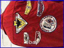 Vintage VTG 1950s 50s Red Boy Scout Patched Patch Bomber Jacket