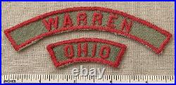 Vintage WARREN OHIO Boy CUB Scout Khaki & Red Community State Strip PATCHES KRS