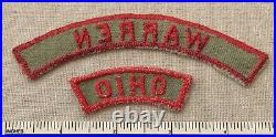 Vintage WARREN OHIO Boy CUB Scout Khaki & Red Community State Strip PATCHES KRS
