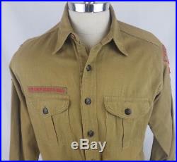 Vtg 1940s Boy Scouts BSA Uniform Shirt Tan LS Scouter Patches Instructor USA