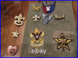 Vtg 1949 Boy Scout Merit Badge Sash / Eagle Scout Medal +Star 25 Patches BSA