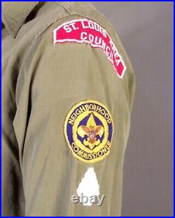 Vtg 40s 50s BSA Boy Scouts Sanforized Uniform Shirt St. Louis Patches Men's L