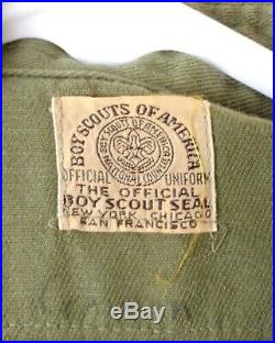 Vtg 40s BSA Boy Scouts Uniform Shirt Metal Buttons with 1940's era patches Youth L