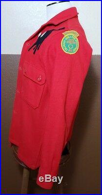 Vtg 60s Boy Scouts Wool Shirt Jacket NRA Patch Mens 40 Red Philmont Black BulL