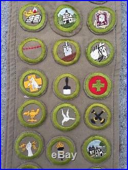 Vtg Boy Scout Merit Badge Sash 1930s 27 Badges 4 Pins Rare Star Square Patch 30s