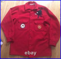 Vtg Boy Scout Wool Jacket 44 Long Red Philmont Ranch Patch Bull 50s 60s USA Made