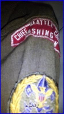 Vtg WOOL Chief Seattle Boy Scout Troop Leader shirt T'KOPE KWISKWIS patch