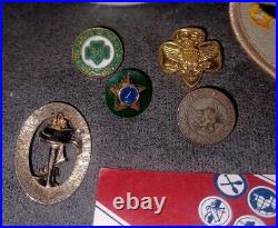 X19 Lot Of 1990s Boy Scouts BSA Mug Patches Pins Sash Card 1994 Girl Be Prepared