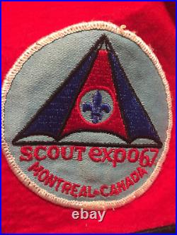 (b76) Boy Scouts- 1960's red felt vest with assorted patches, OA, Camps, etc